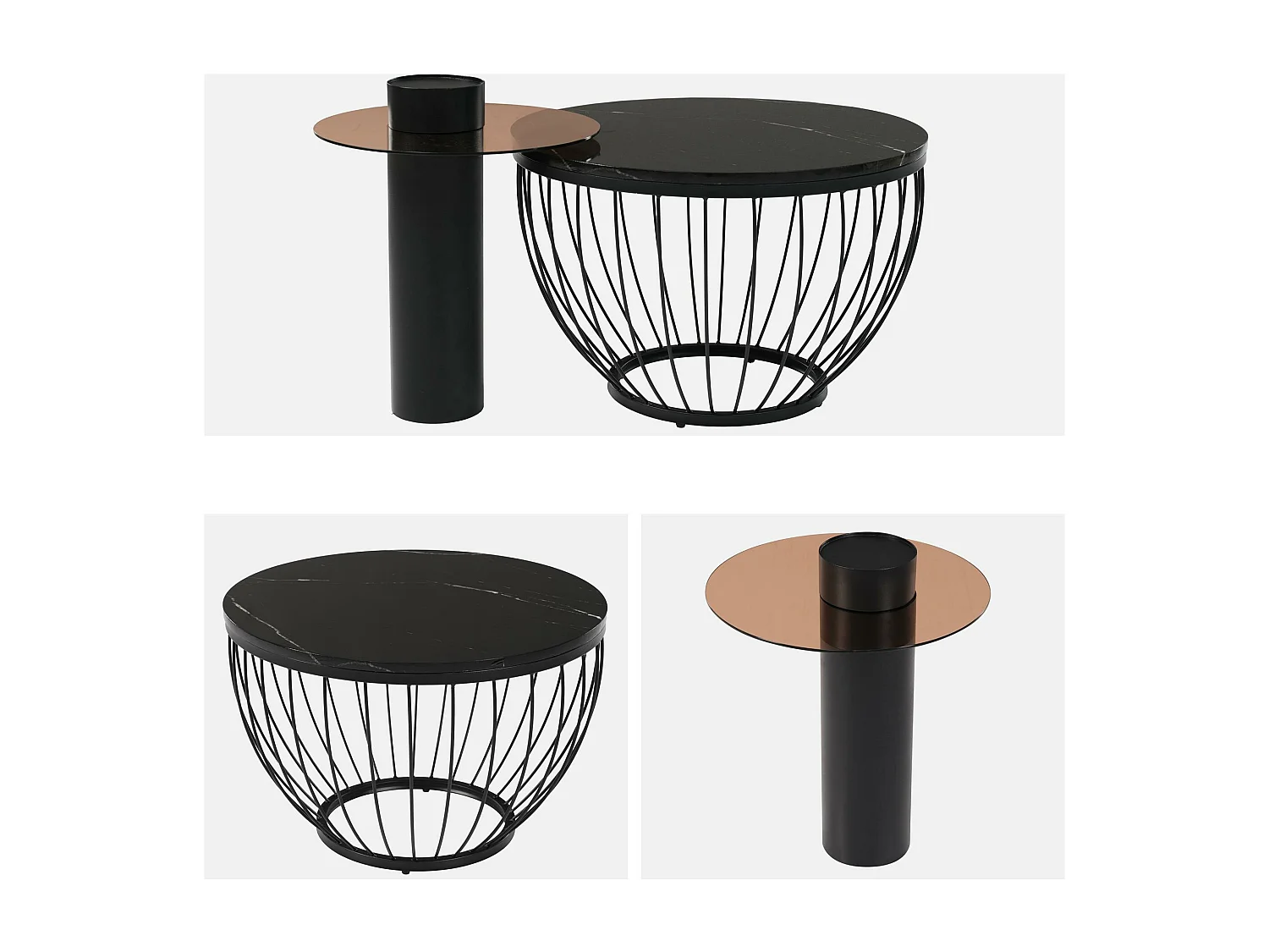 Couchtisch 2er-Set - Vogelnestform - Stahlkonstruktion - Schwarz