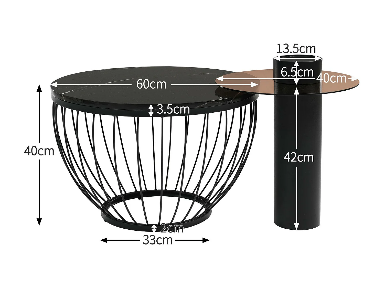 Couchtisch 2er-Set - Vogelnestform - Stahlkonstruktion - Schwarz