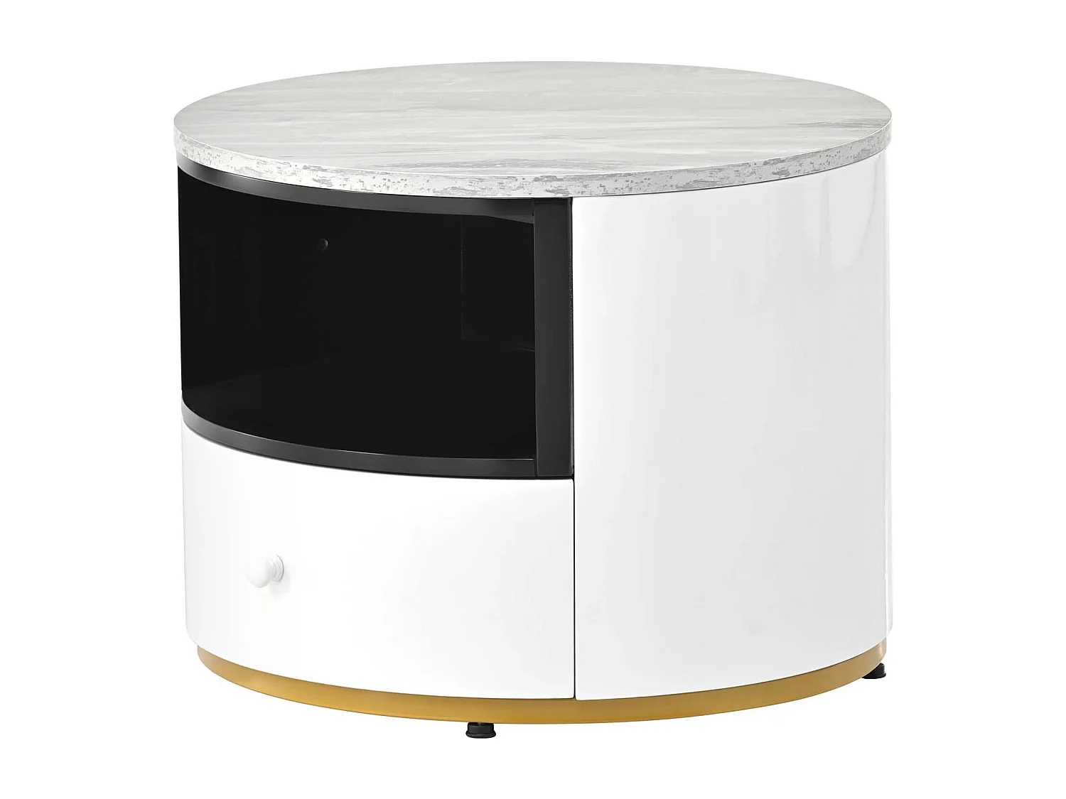 Lot de 2 tables gigognes avec 1 tiroir - cadre en métal doré - motif marbre - blanc