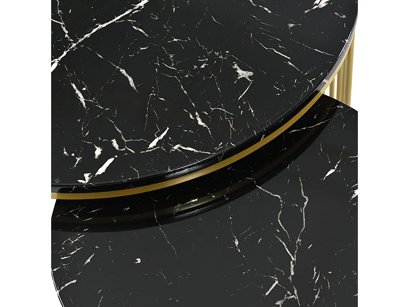 Set van 2 bijzettafels - fineer met marmerpatroon en metalen poten - Zwart en goud