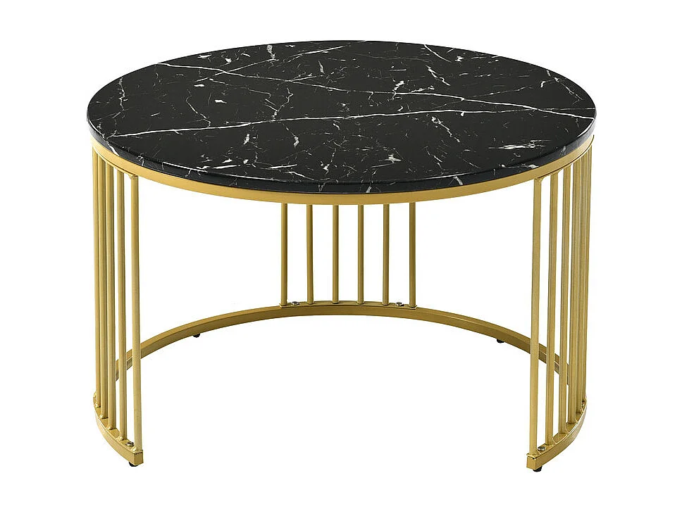 Set van 2 bijzettafels - fineer met marmerpatroon en metalen poten - Zwart en goud