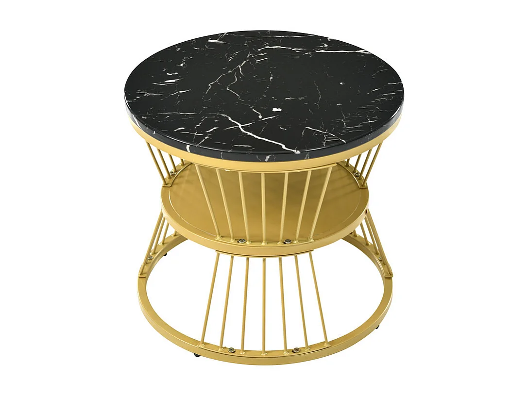 Set van 2 bijzettafels - fineer met marmerpatroon en metalen poten - Zwart en goud