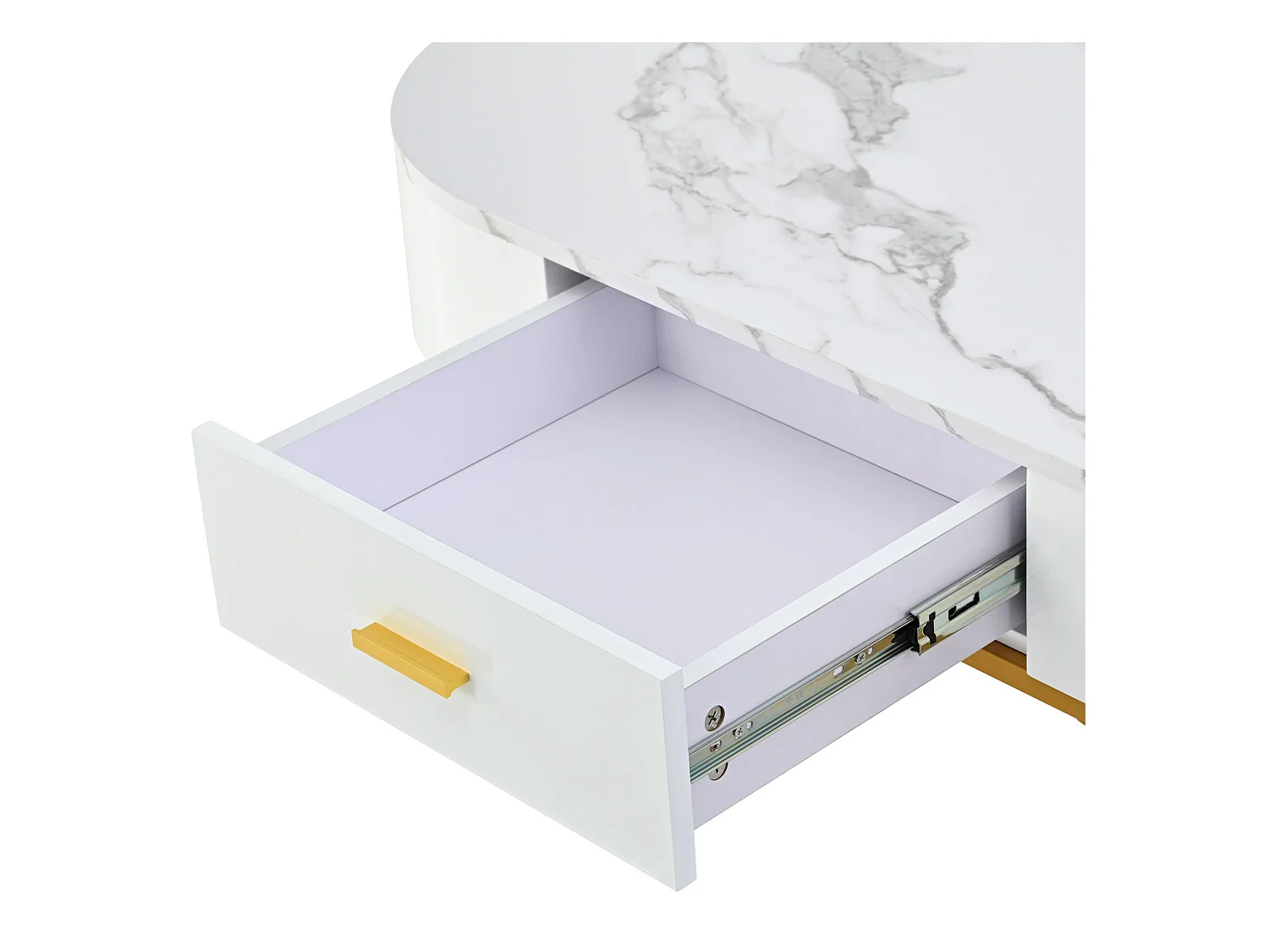 Set aus 2 modernen skandinavischen Satztischen mit Schublade – Marmormuster – glänzendes Aussehen – Weiß und Gold