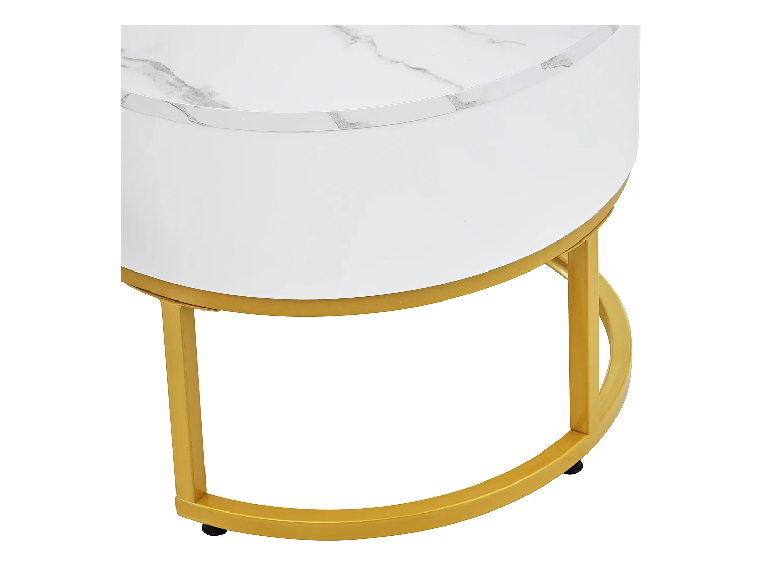 Set aus 2 modernen skandinavischen Satztischen mit Schublade – Marmormuster – glänzendes Aussehen – Weiß und Gold