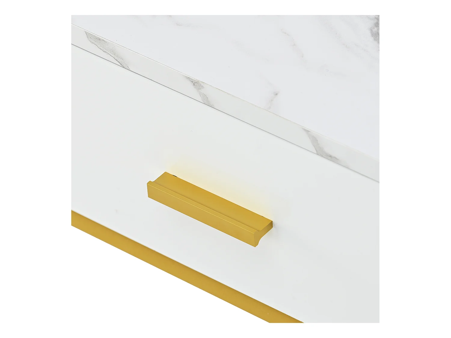 Set aus 2 modernen skandinavischen Satztischen mit Schublade – Marmormuster – glänzendes Aussehen – Weiß und Gold