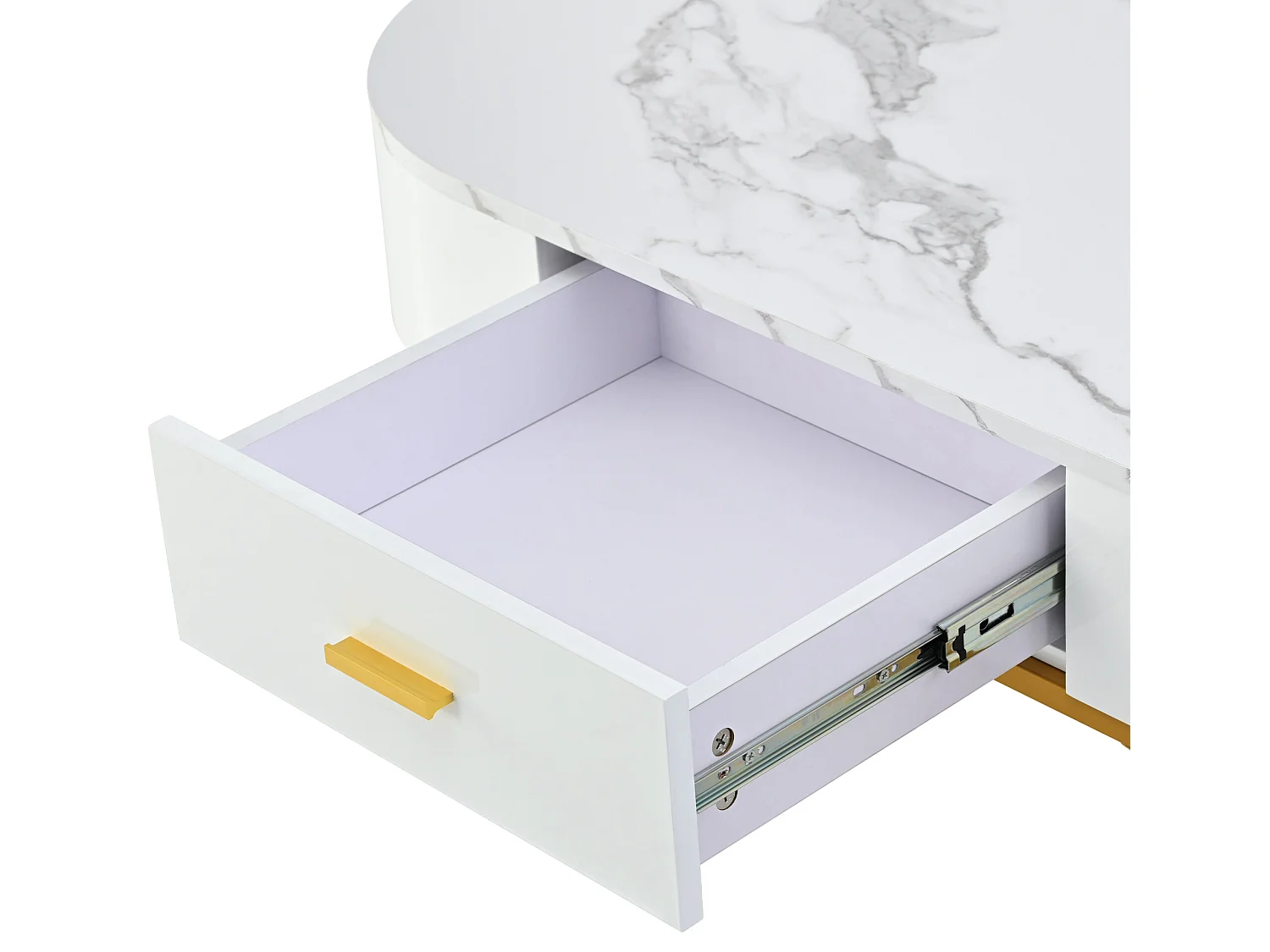 Set aus 2 modernen skandinavischen Satztischen mit Schublade – Marmormuster – glänzendes Aussehen – Weiß und Gold