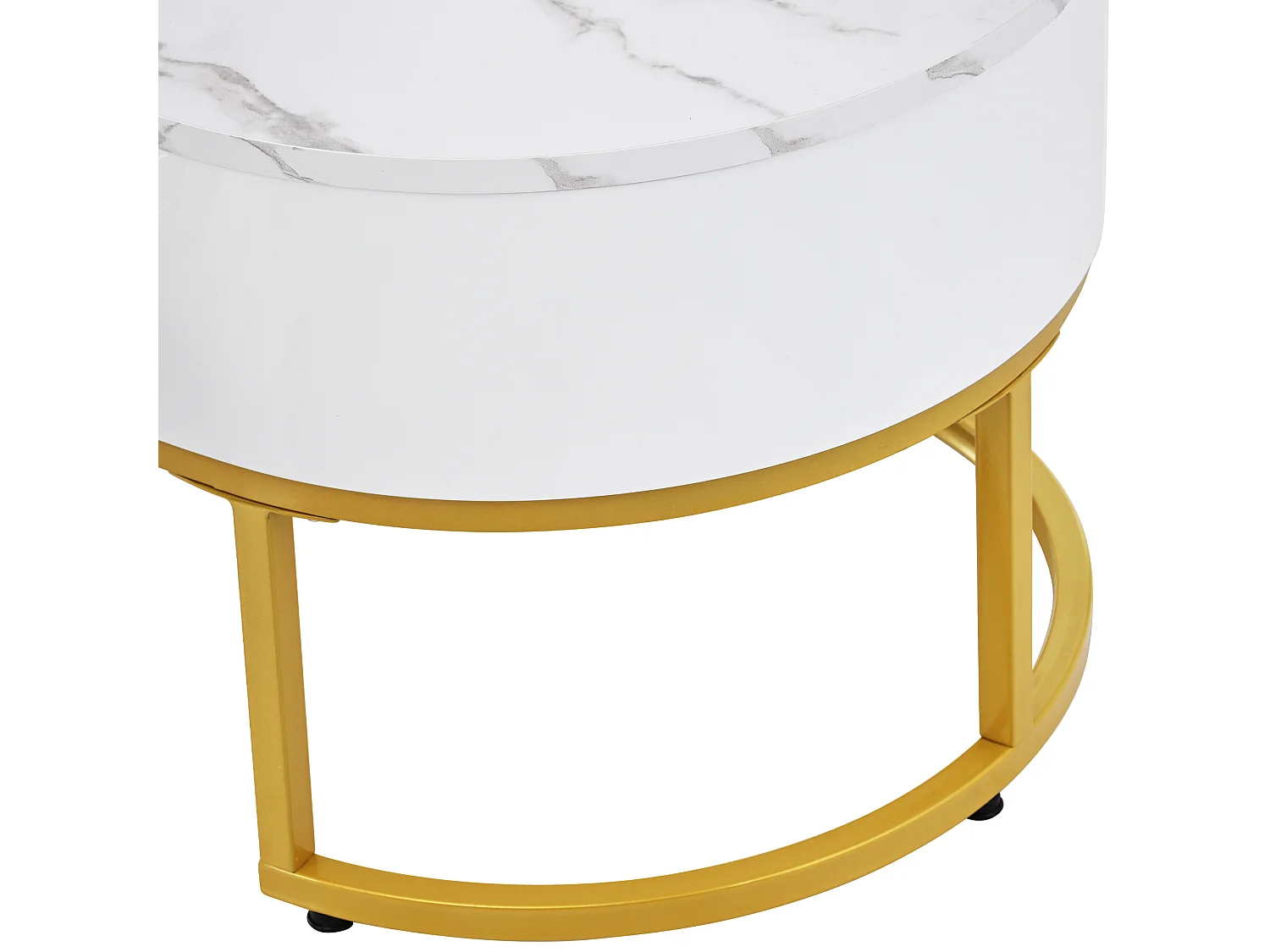 Set aus 2 modernen skandinavischen Satztischen mit Schublade – Marmormuster – glänzendes Aussehen – Weiß und Gold