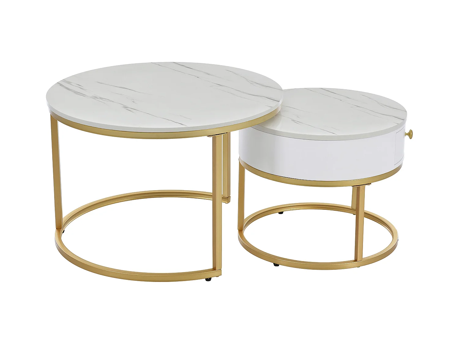 Set van 2 bijzettafels met lade - marmerpatroon fineer - glanzende look - Wit