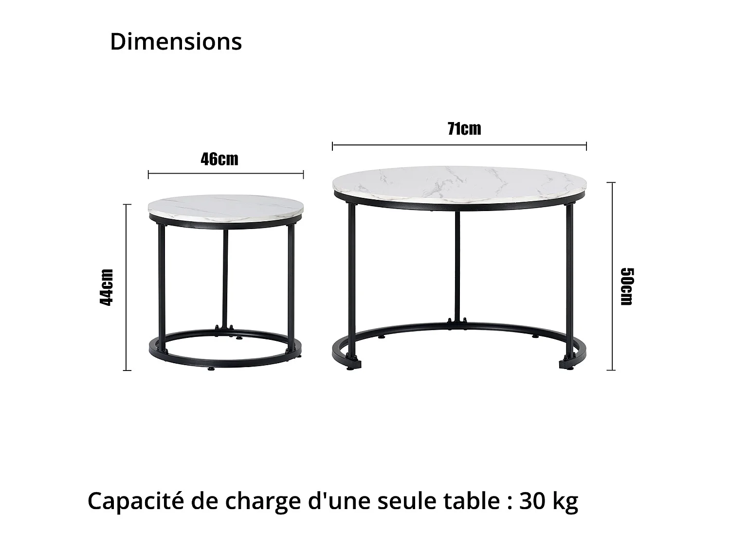 Couchtisch 2er-Set – Industriestil – Marmoroptik – Weiß