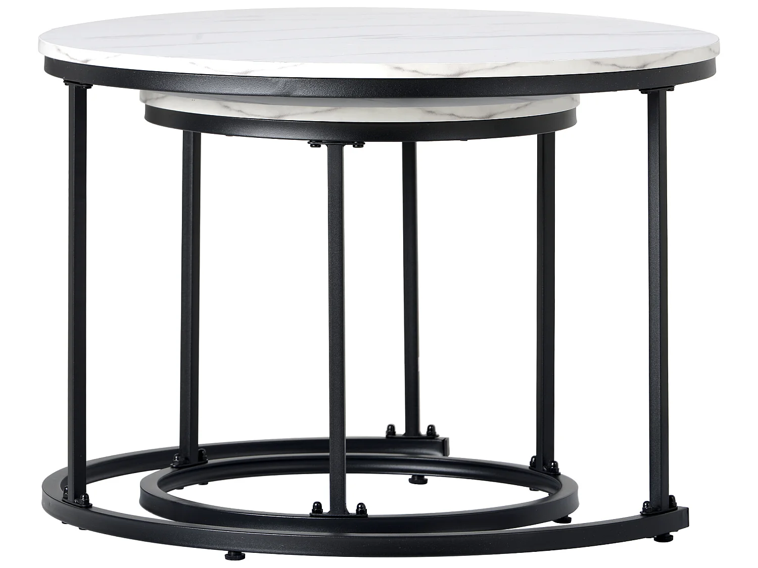 Lot de 2 tables basses gigognes - style industriel - aspect marbre - Blanc