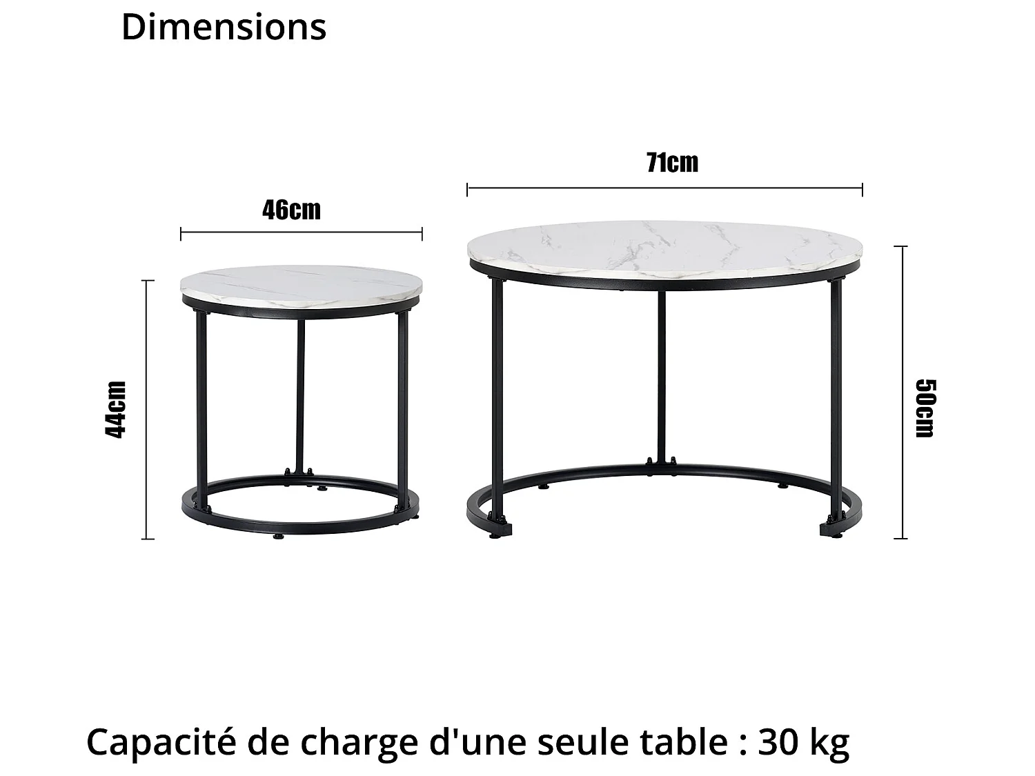 Lot de 2 tables basses gigognes - style industriel - aspect marbre - Blanc