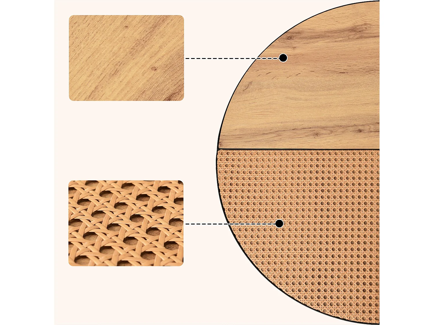 Set van 2 in elkaar schuivende salontafels - landelijke stijl - rotan fineer - Naturel & Zwart