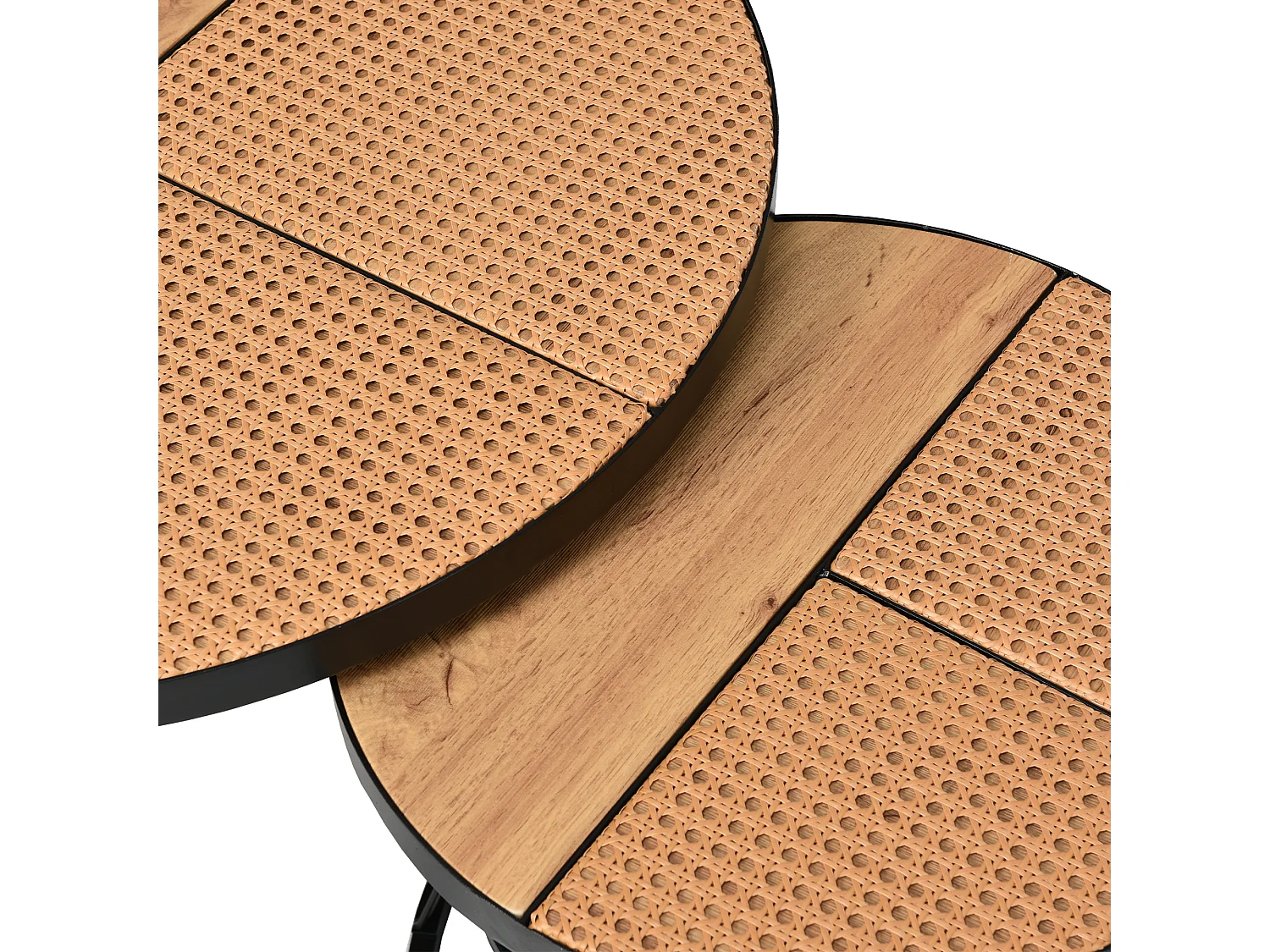 Set van 2 in elkaar schuivende salontafels - landelijke stijl - rotan fineer - Naturel & Zwart