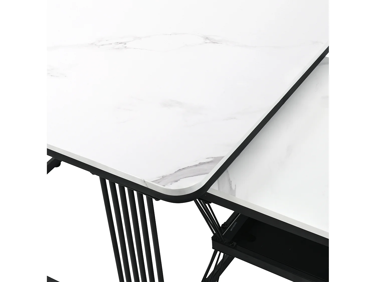 Lot de 2 tables gigognes - plateau en MDF à motif de marbre - structure en acier - Noir