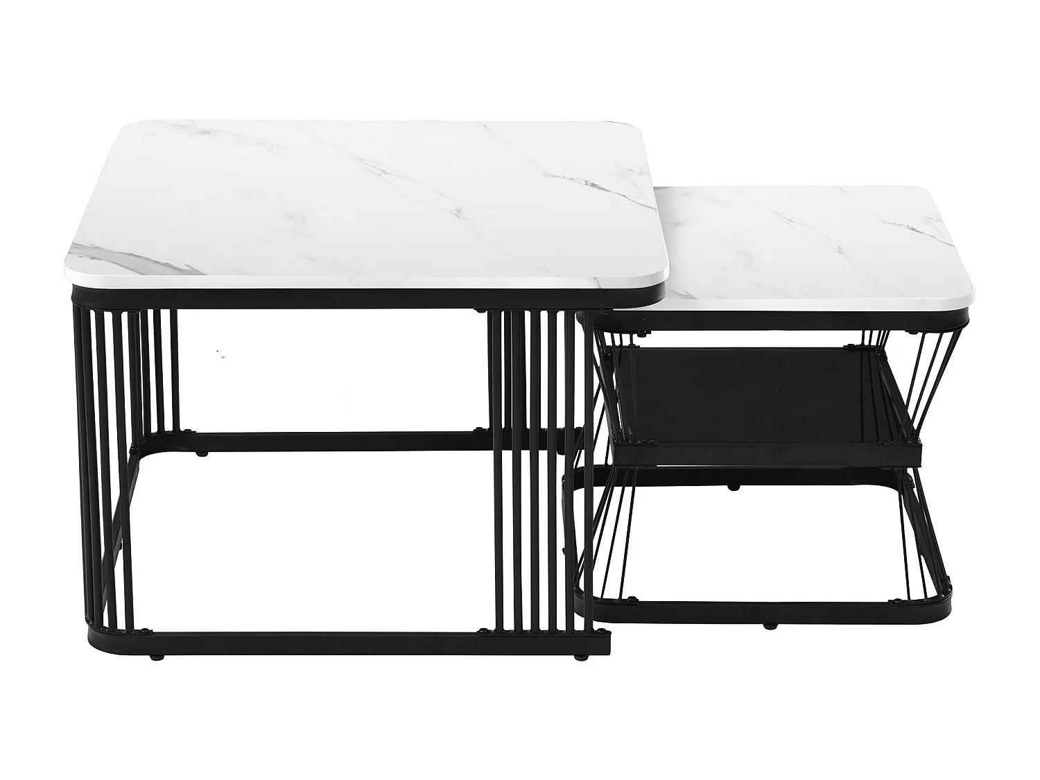 Lot de 2 tables gigognes - plateau en MDF à motif de marbre - structure en acier - Noir