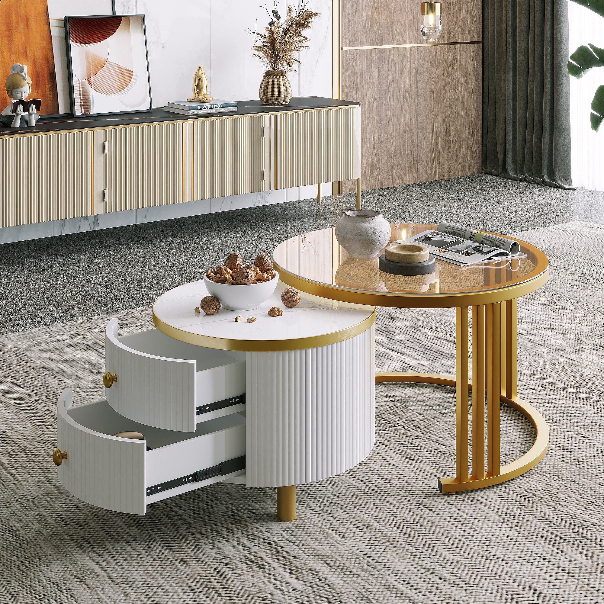 HOMCOM Tavolino Da Caffè Con Base A Piedistallo – Bianco E Vetro Temperato, Moderno E Compatto - 2