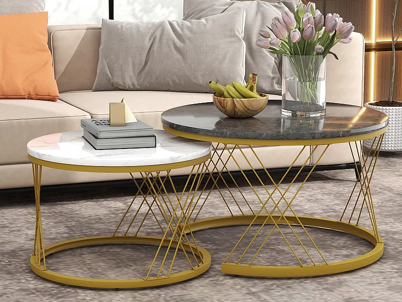 Juego de 2 mesas nido - chapa de mármol - estructura de metal - Gris