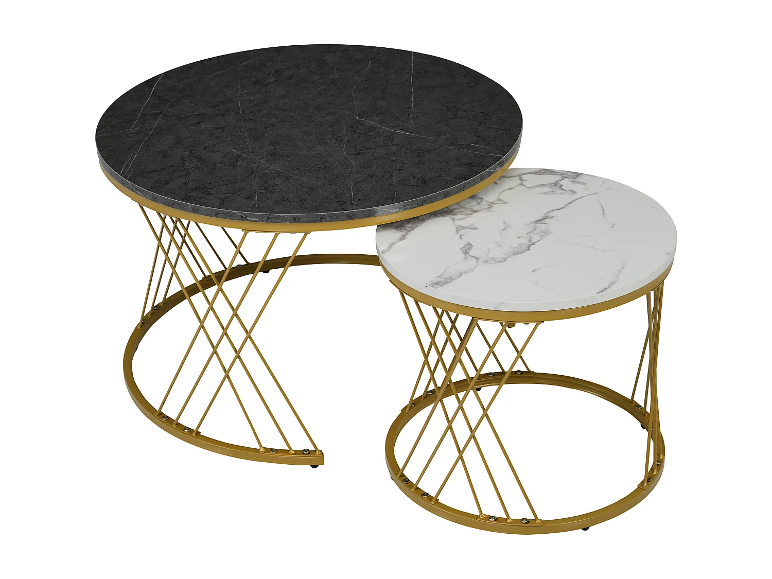 Lot de 2 tables gigognes - placage à motif de marbre - structure en métal - Gris