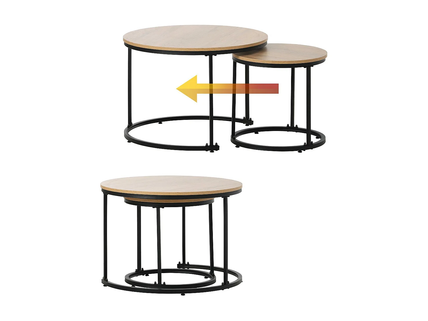 Lot de 2 tables basses gigognes - style industriel - aspect marbre - Marron