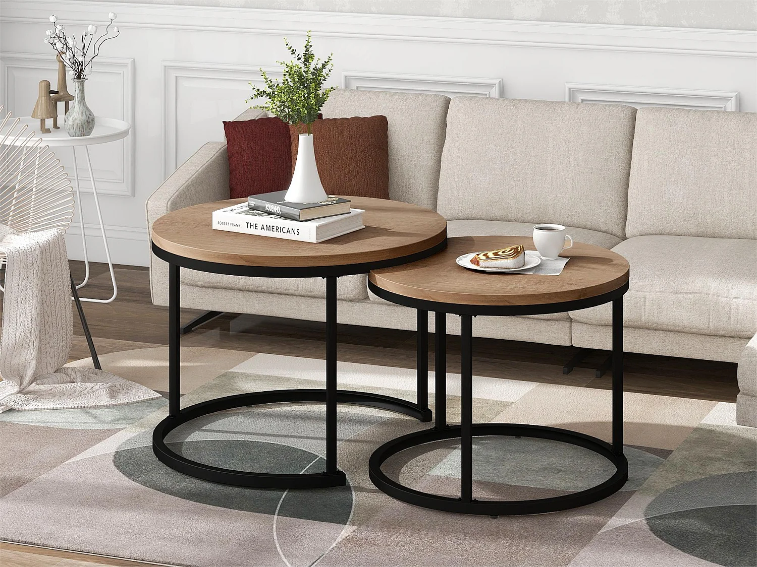 Set van 2 in elkaar schuivende salontafels - industriële stijl - marmerlook - Bruin