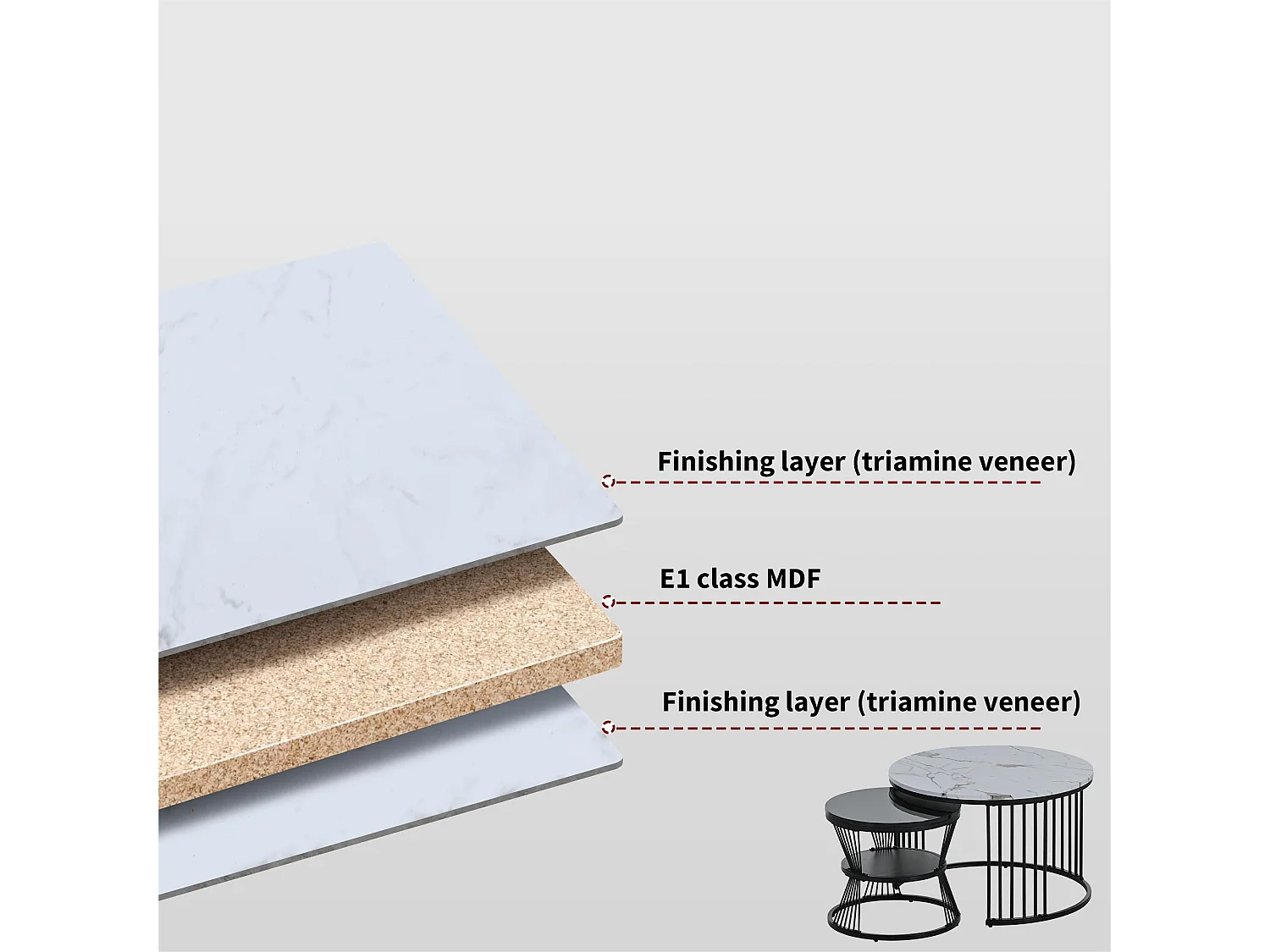 Lot de 2 tables basses gigognes - style scandinave - placage à motif de marbre - Noir