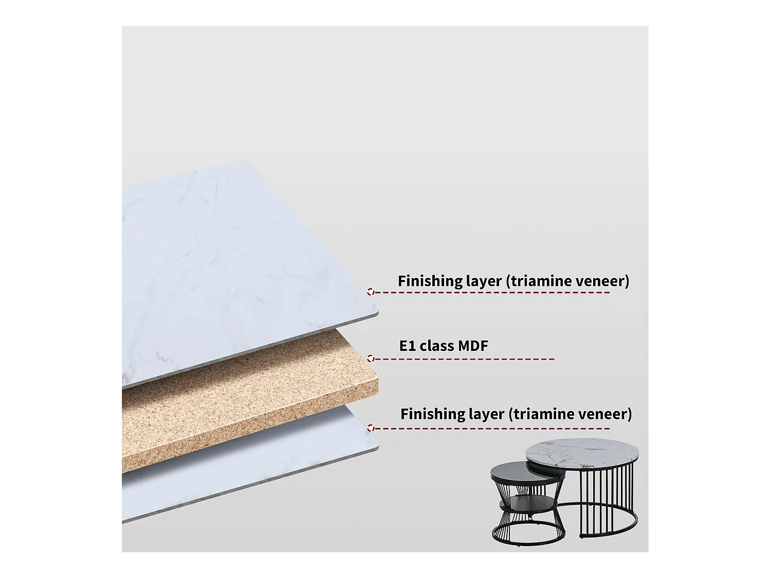 Set van 2 in elkaar schuivende salontafels - Scandinavische stijl - fineer met marmerpatroon - Zwart