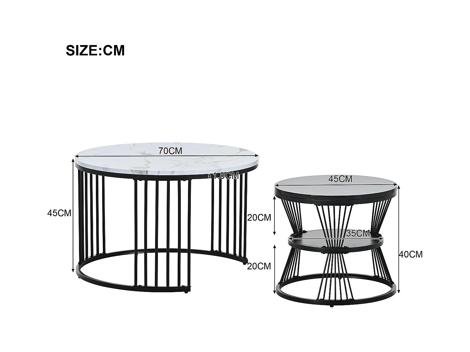 Set van 2 in elkaar schuivende salontafels - Scandinavische stijl - fineer met marmerpatroon - Zwart