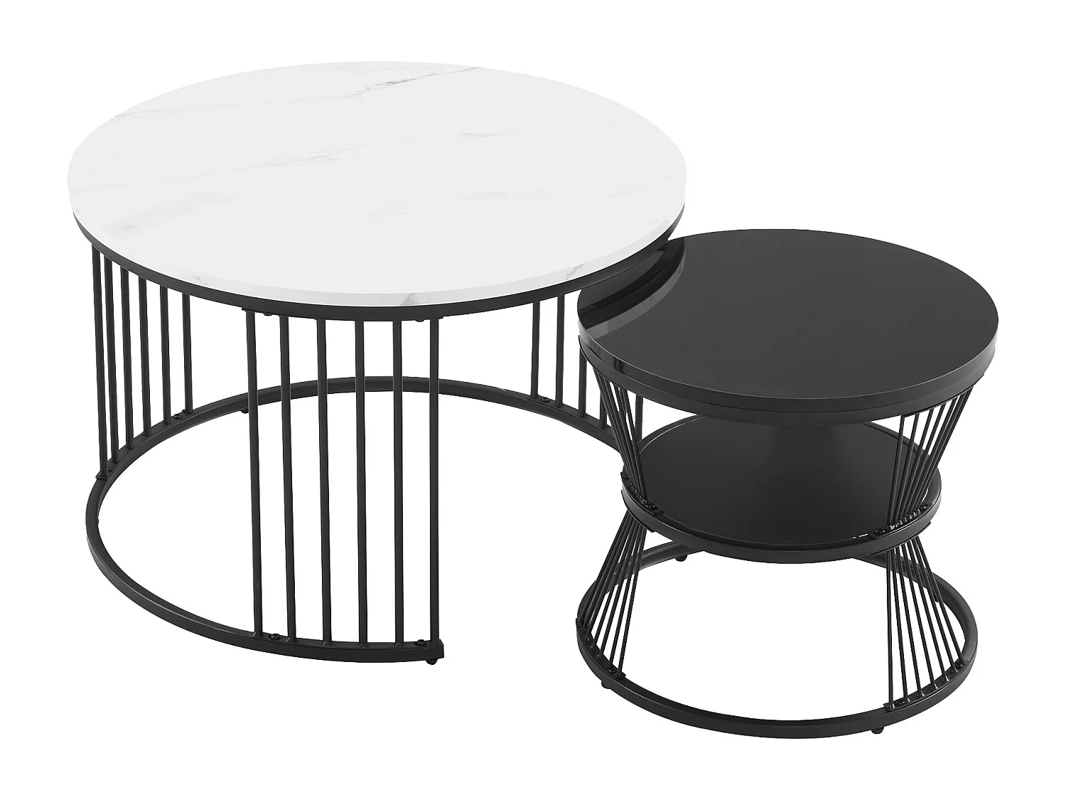 Set van 2 in elkaar schuivende salontafels - Scandinavische stijl - fineer met marmerpatroon - Zwart