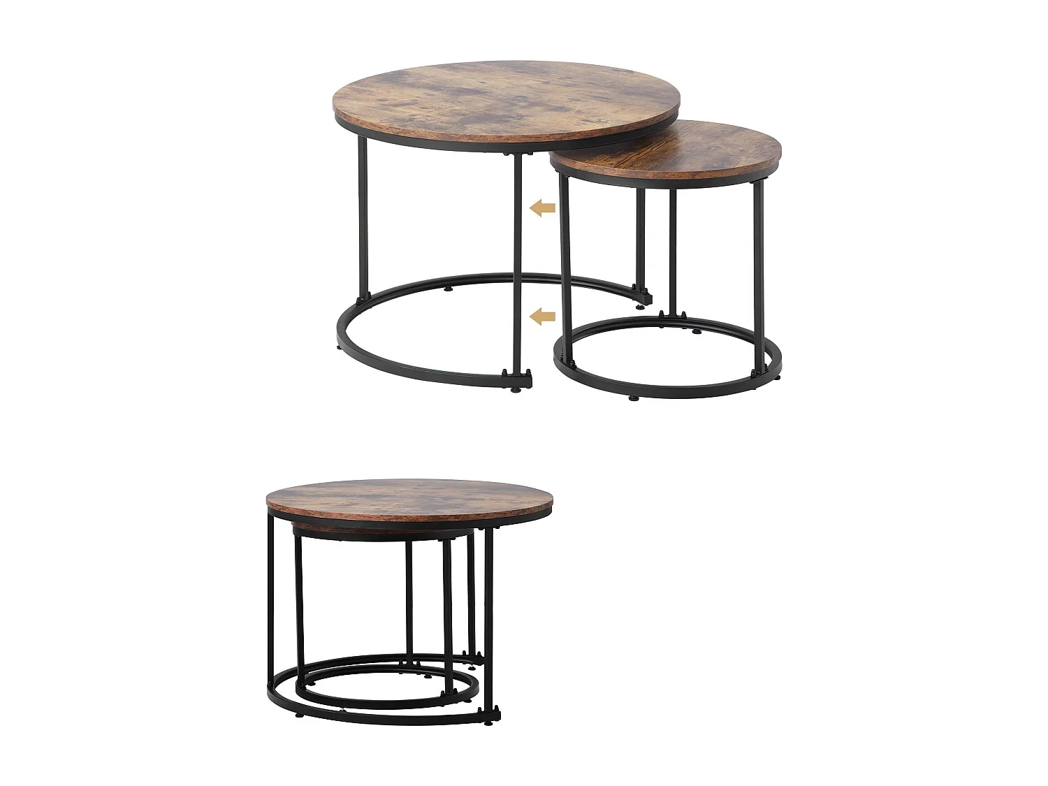 Set van 2 in elkaar schuivende salontafels - industriële stijl - marmerlook - Donkerbruin