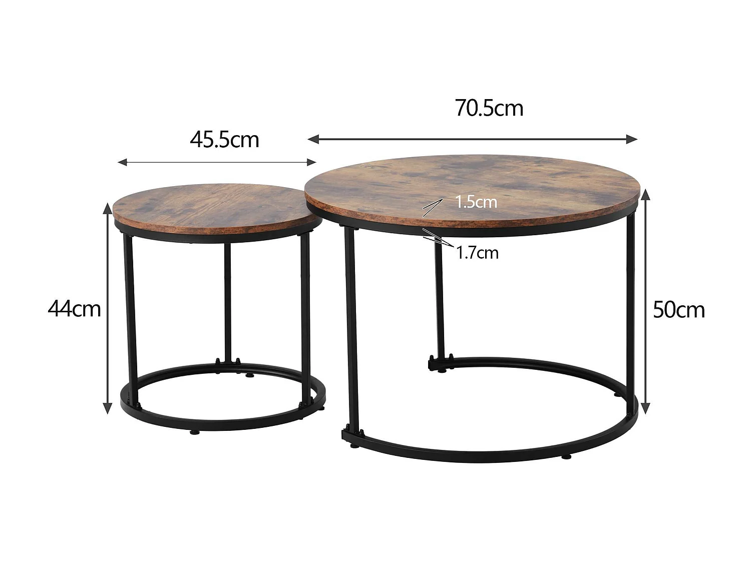 Set van 2 in elkaar schuivende salontafels - industriële stijl - marmerlook - Donkerbruin