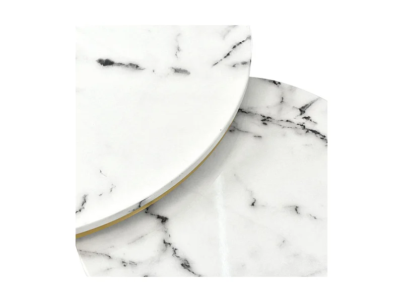 Set aus 2 Satztischen – Furnier mit Marmormuster und Metallbeinen – Weiß und Gold