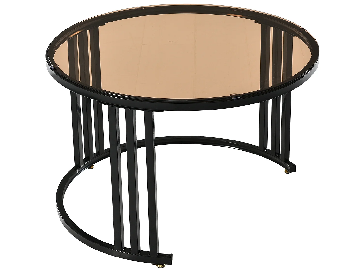 Lot de 2 tables basses gigognes avec 2 tiroirs - plateaux en verre trempé - Doré & Blanc