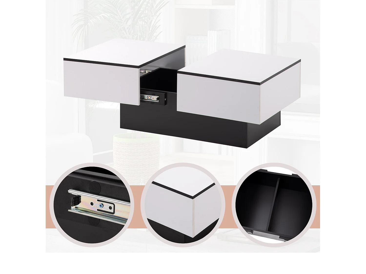 Mesa de centro extensible con caja de almacenamiento - mesa corredera - Blanco