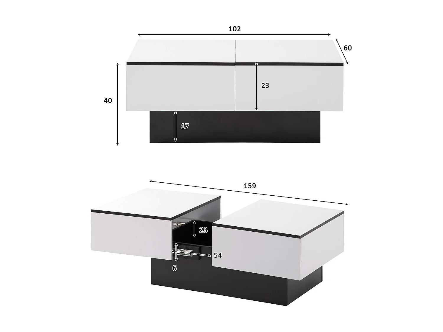 Mesa de centro extensible con caja de almacenamiento - mesa corredera - Blanco