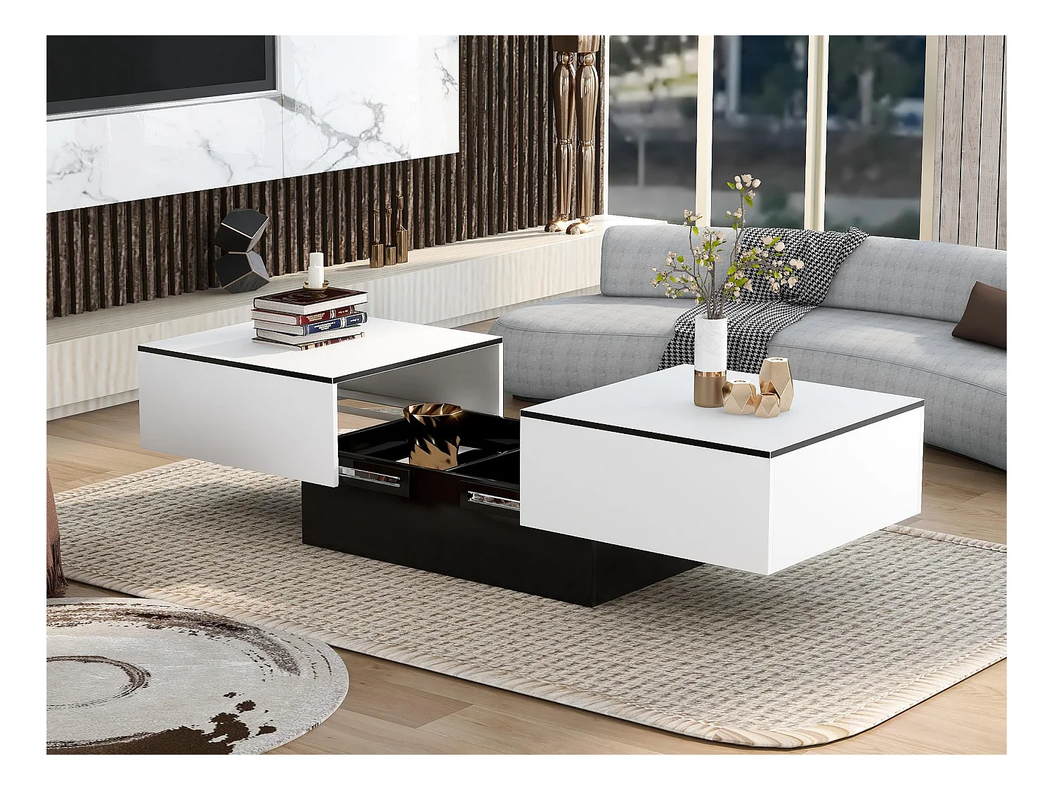 Table basse extensible avec coffre de rangement - table coulissante - Blanc