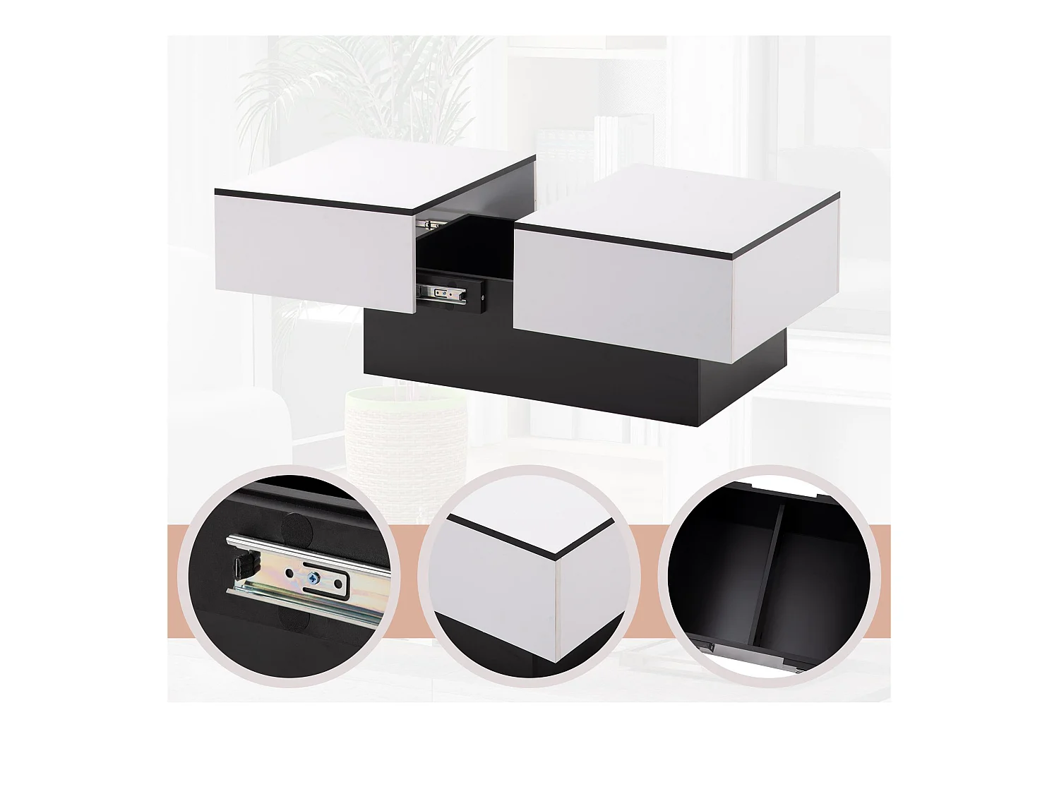 Table basse extensible avec coffre de rangement - table coulissante - Blanc