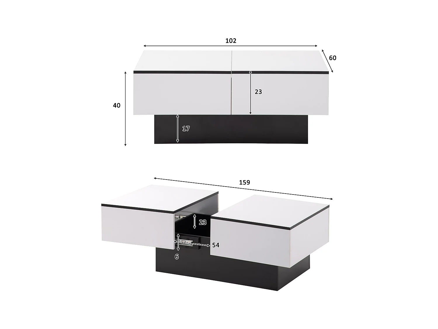 Table basse extensible avec coffre de rangement - table coulissante - Blanc