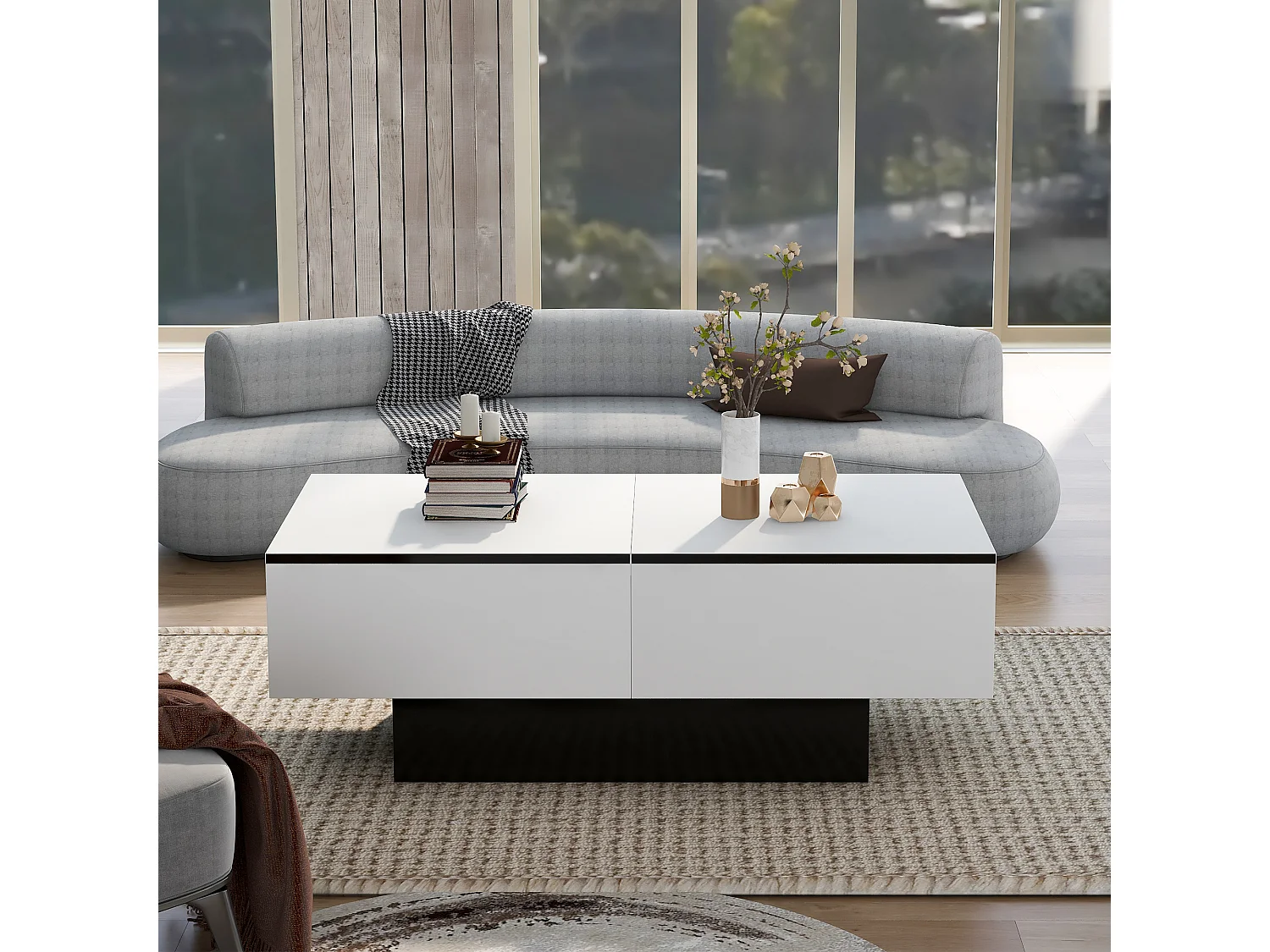 Table basse extensible avec coffre de rangement - table coulissante - Blanc