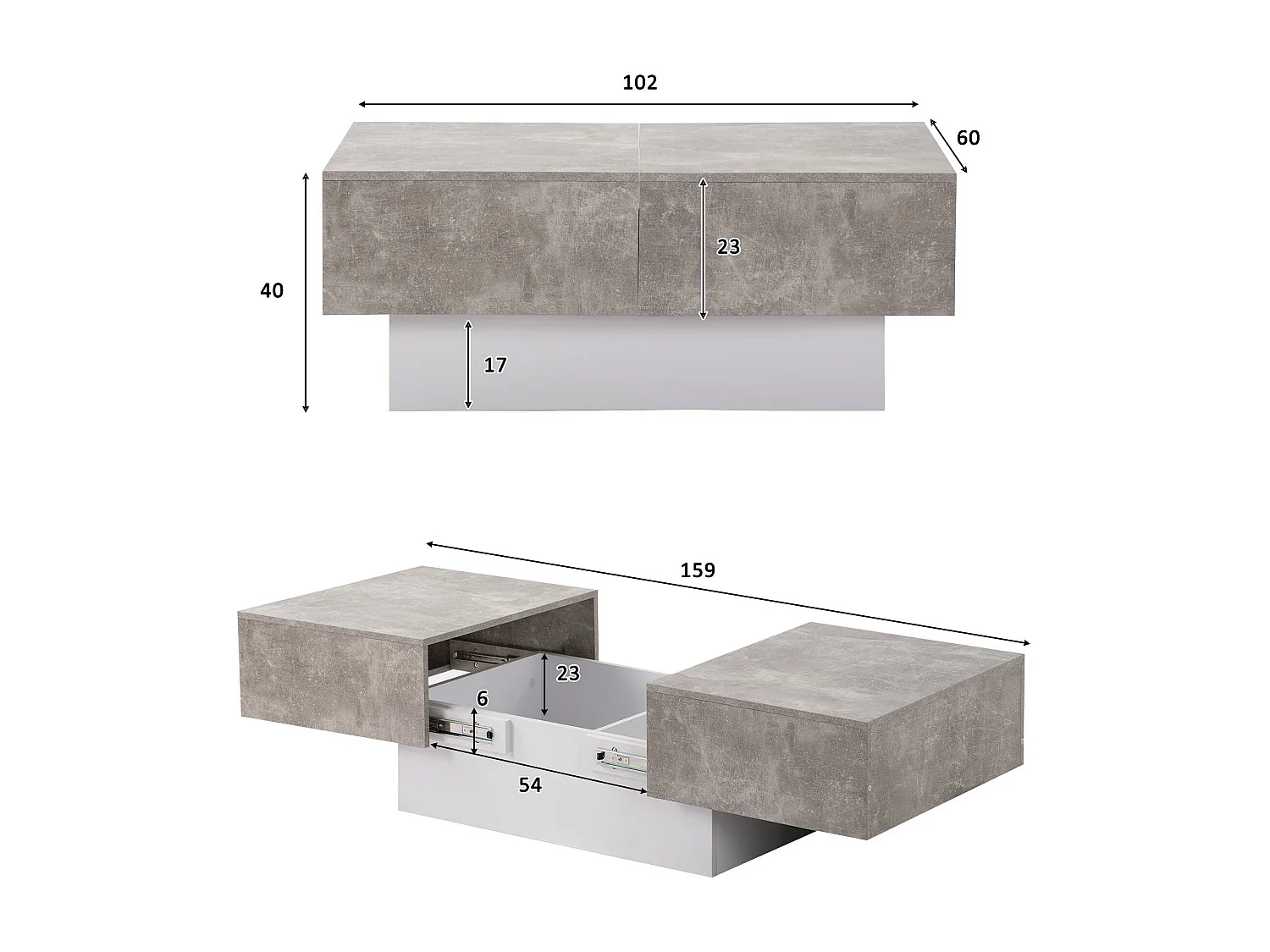 Tavolino allungabile con box contenitore - tavolo scorrevole - Grigio