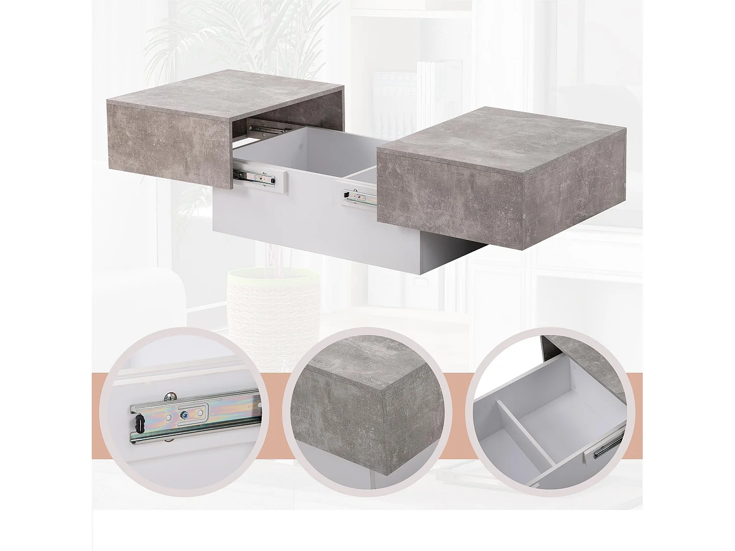 Table basse extensible avec coffre de rangement - table coulissante - Gris