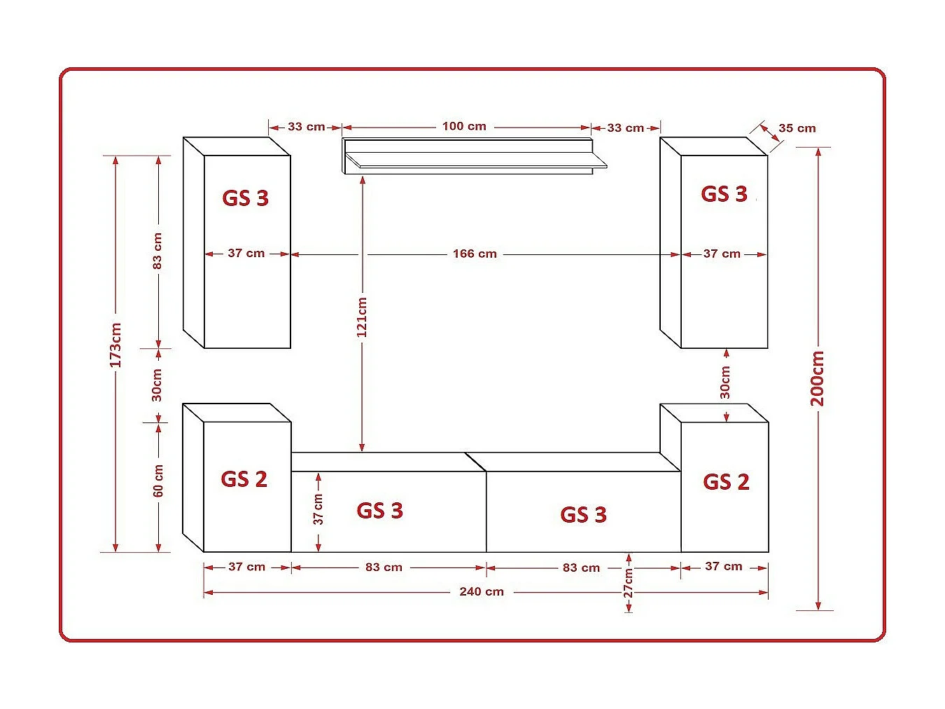 Ensemble meuble TV CONCEPT 67-67-HG-W-2-1B blanc brillant 256 x 35 x 181-200 cm
