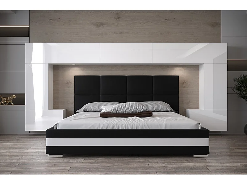 Tête de lit avec rangement Armoire - pont de lit PANAMA 6/21W/HG2-1A blanc/blanc brillant 323x167x35cm