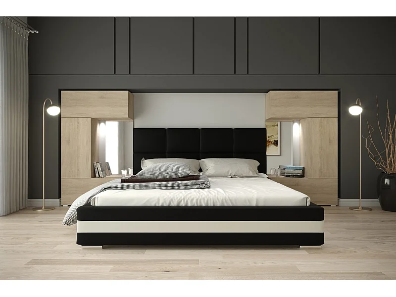 Tête de lit avec rangement Armoire - pont de lit PANAMA 1/21S/M5 chêne sonoma 345-385x159cm