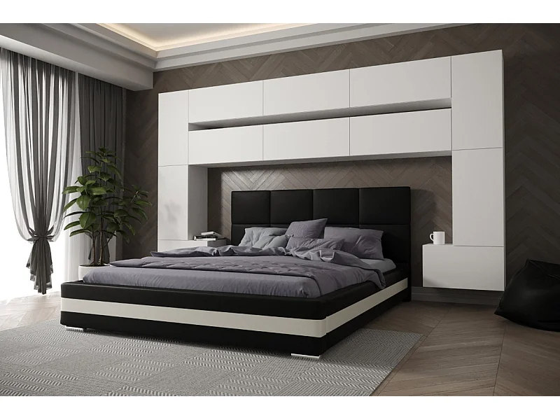 Tête de lit avec rangement Armoire - pont de lit PANAMA 7/M/W/4-1C blanc mat 300x213x35cm