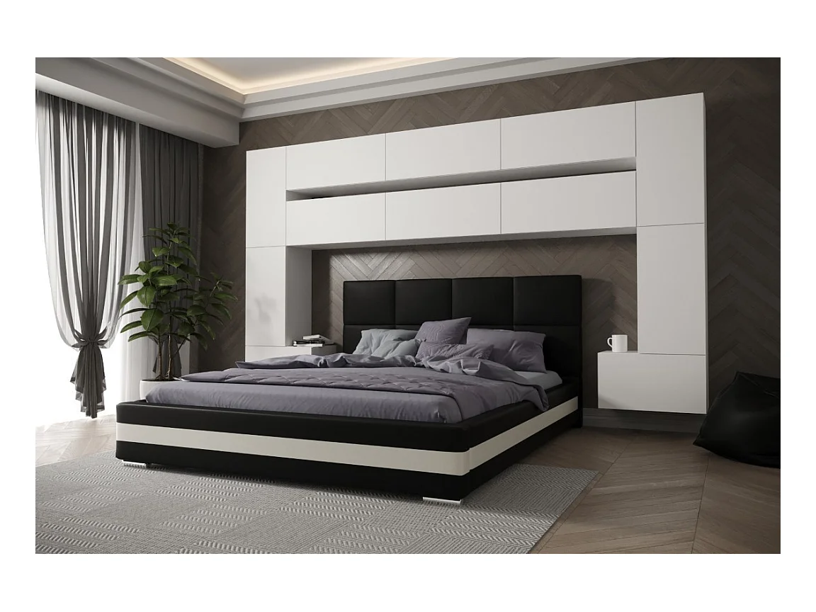 Tête de lit avec rangement Armoire - pont de lit PANAMA 7/M/W/4-1C blanc mat 300x213x35cm