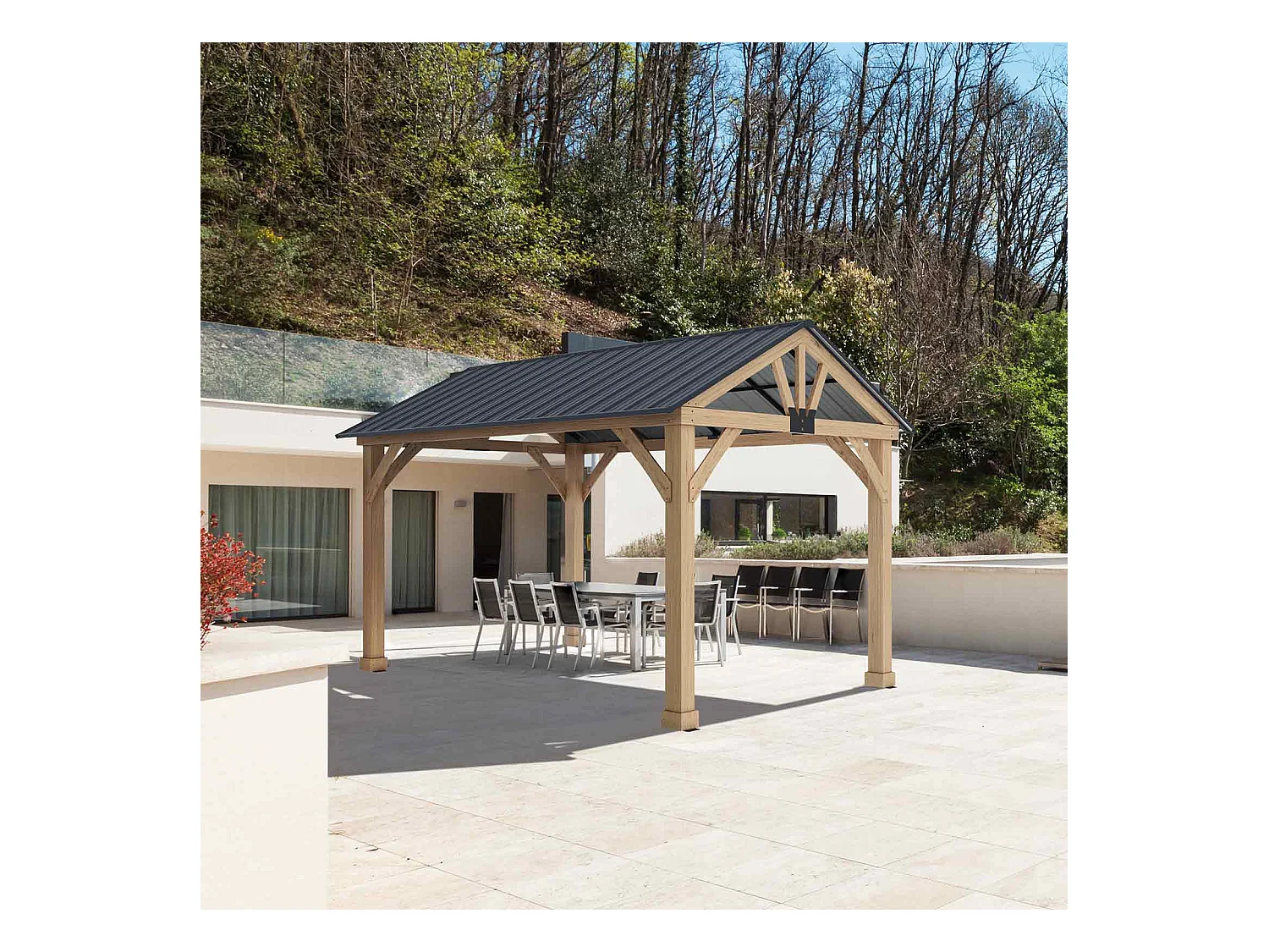 Pergola de Jardin Gardiun Fénix 12 m2 Extérieur 300x401x282 cm Bois stratifié | Piliers 14x14 cm | Couverture en acier | Fixation incluse