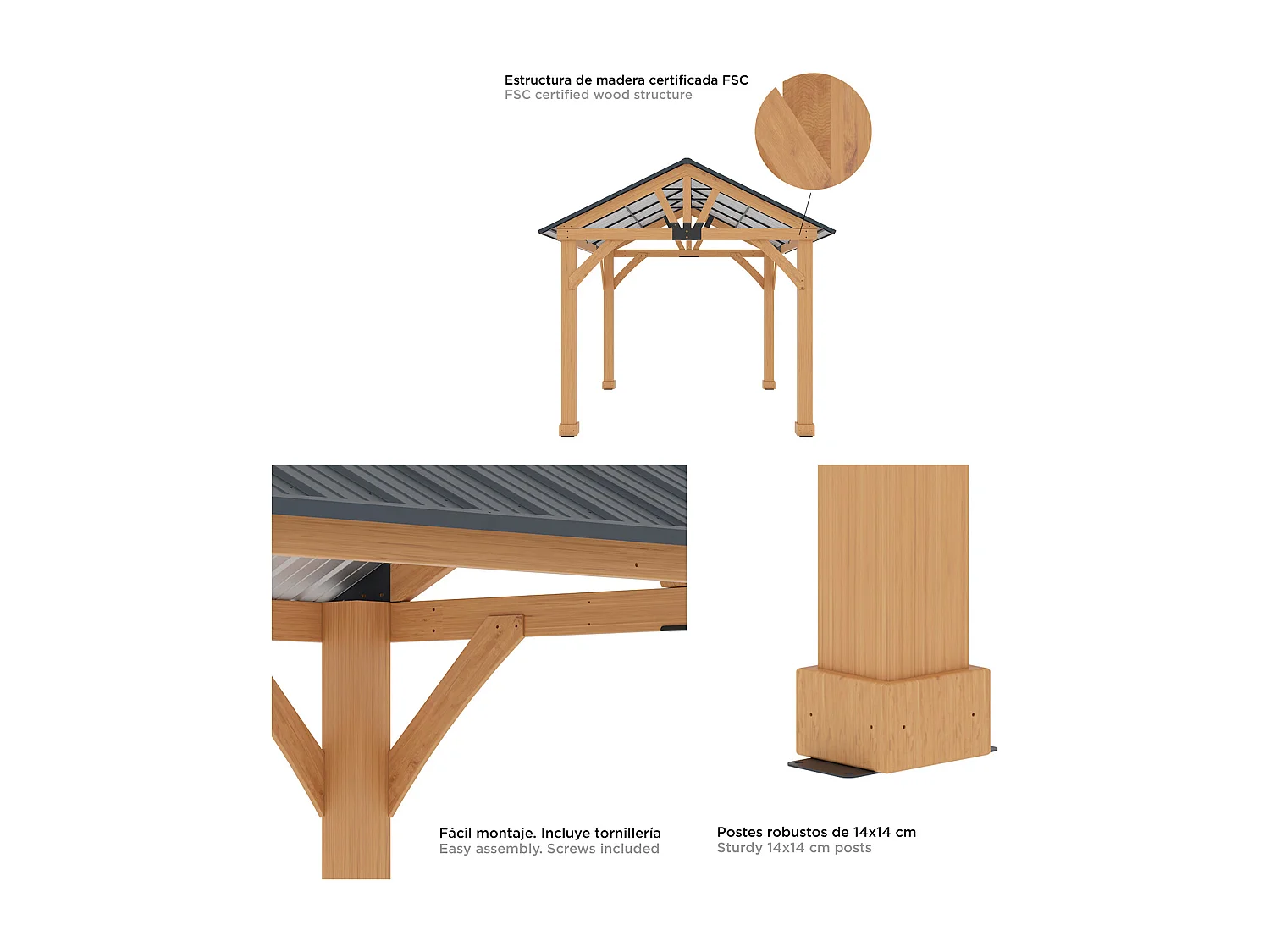 Pergola de Jardin Gardiun Fénix 12 m2 Extérieur 300x401x282 cm Bois stratifié | Piliers 14x14 cm | Couverture en acier | Fixation incluse