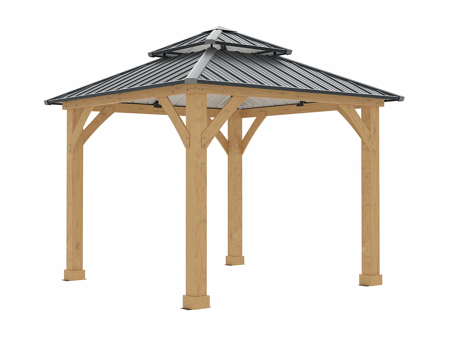 Pergola de Jardin Gardiun Denver 8,76 m2 287x287x300 cm Bois stratifié | Piliers de 14x14 cm | Double couverture en acier | Fixation incluse