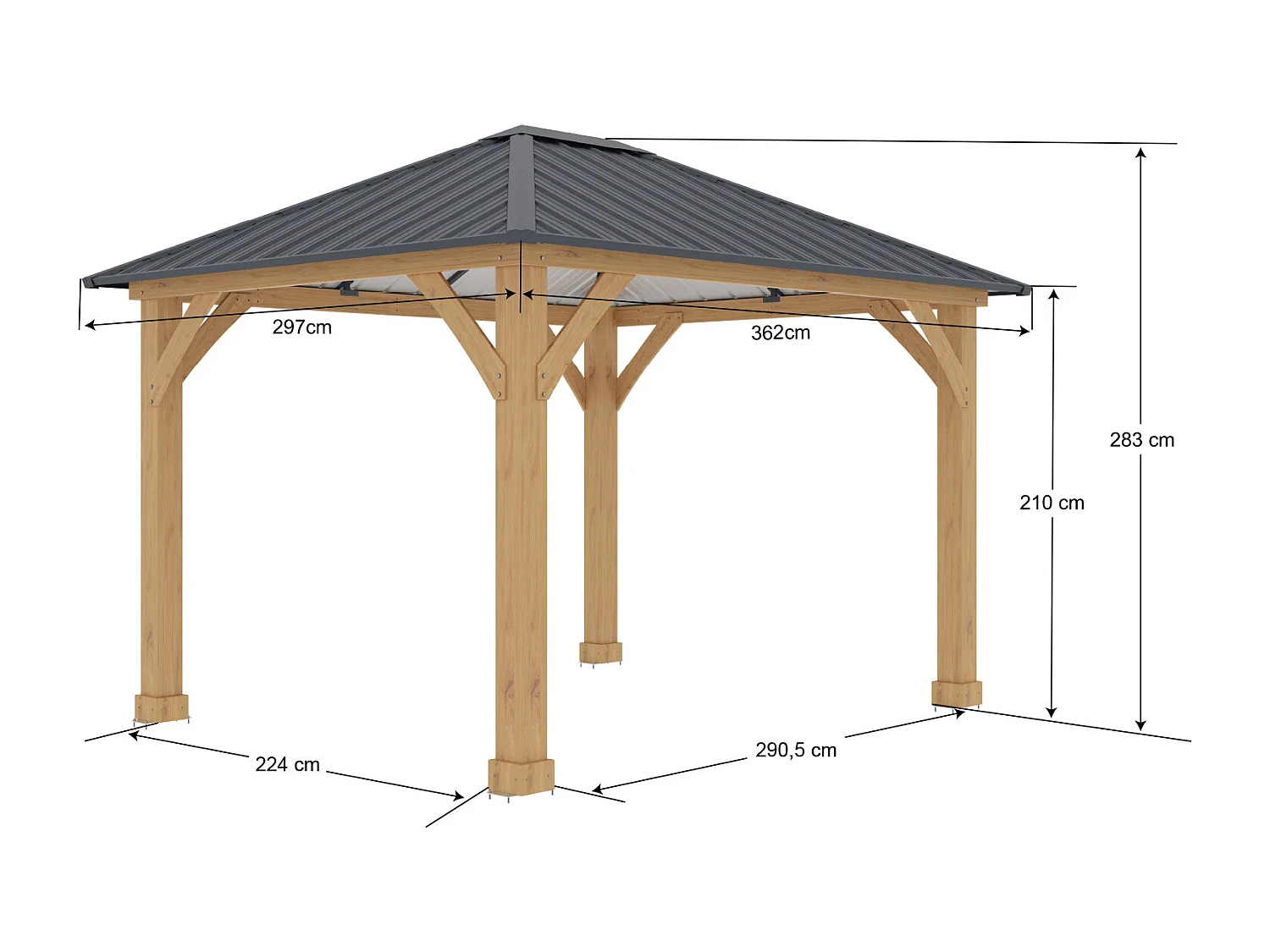 Pergola de Jardin Gardiun Tucson 10,72 m2 362x297x283 cm Bois stratifié | Piliers 14x14 cm | Couverture en acier | Fixation incluse