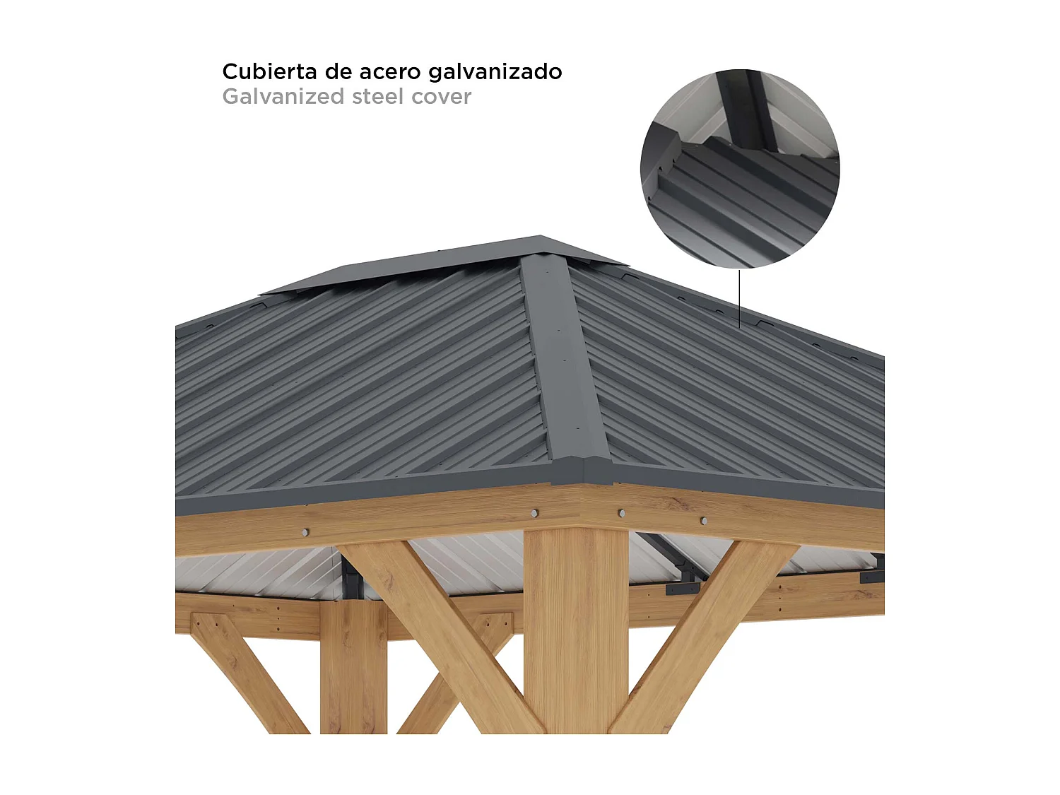 Pergola de Jardin Gardiun Tucson 10,72 m2 362x297x283 cm Bois stratifié | Piliers 14x14 cm | Couverture en acier | Fixation incluse